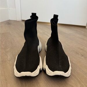 Black Knit Sock Sneakers with White Chunky Sole